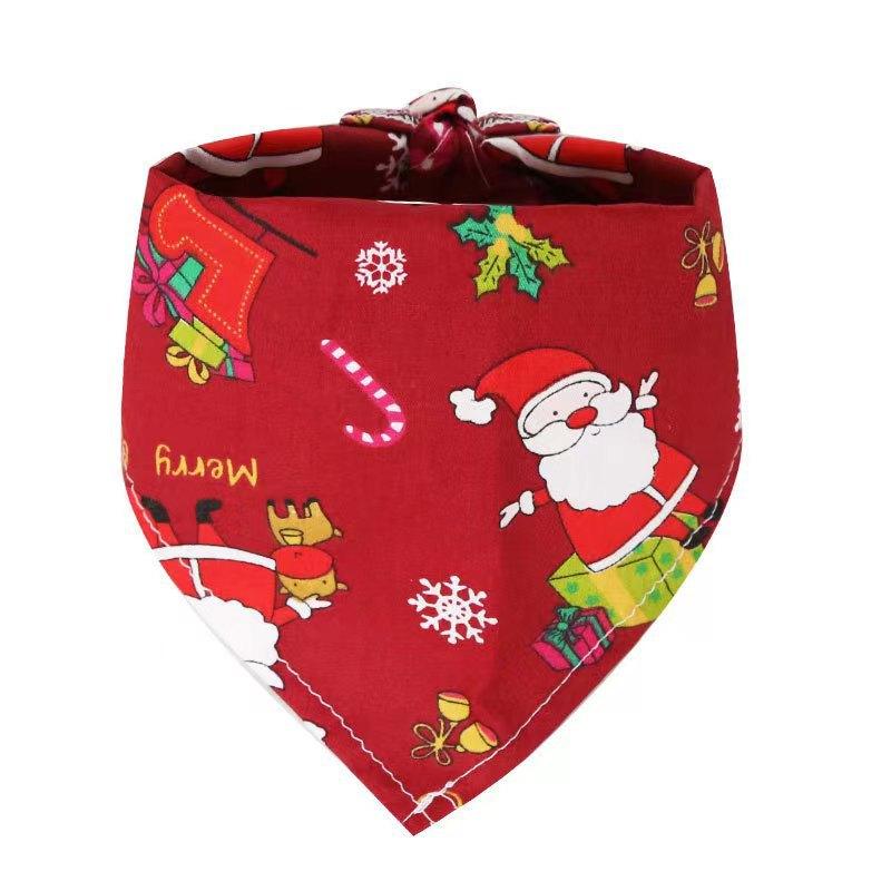Christmas Triangle Pet Drool Towel,Santa Deer Cartoon Printed Dog Scarf Collar,Polyester Cat Bib,Dog Drool Towel | Pets Supplise