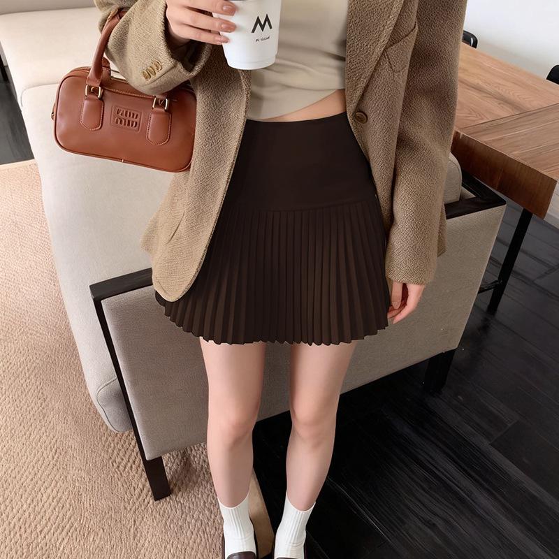 High-Waisted Woolen Pleated A-Line Mini Skirt - Women's Autumn/Winter 2025