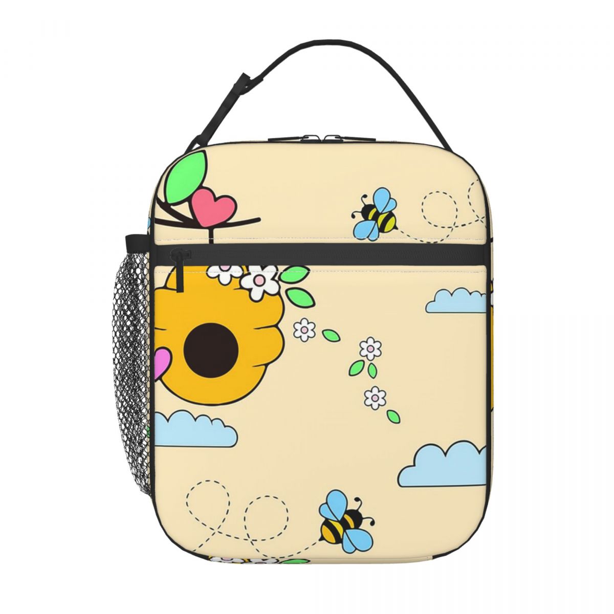 

The Pattern Of Bees Picking Flowers Insulated Lunch Bag for Women Kids Leakproof Food Boxes Thermal Lunch Box Tote One Size