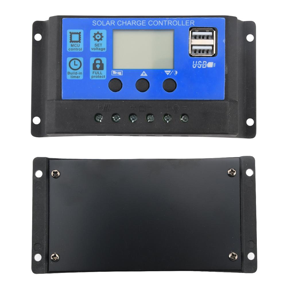 Solar Charge Controller 12V24V 30A/20A/10A Auto LCD Dual USB 5V Output Photovoltaic Solar Panel PV Regulator Load Discharger