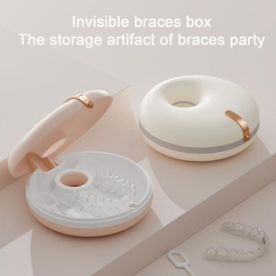 Donut Retainer-Etui mit Haken, Reinigungsbürste, Doppelschicht, Tragbar, Unsichtbare Zahnspangen-Aufbewahrungsbox, Mundschutz, Prothesen-, Zahnschienen-Behälterhalter