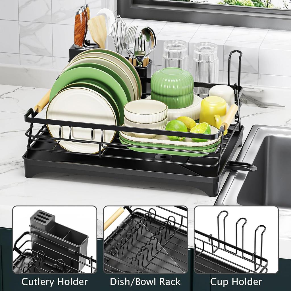 Epicano Dish Drying Rack for Kitchen Counter,Space-Saving Dish Rack,Rustproof Dish Drainer with Utensil Holder and Knife Slots for Sink,Kitchen