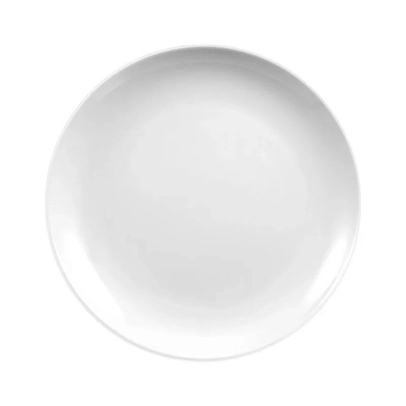 Piatto Rotondo in Ceramica Bianca Pura con Bordo Spesso per Cibo Occidentale e Saltati in Padella
