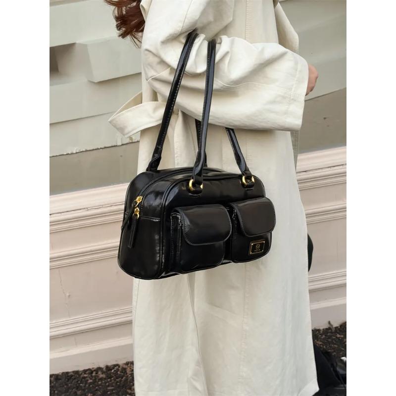 Light Luxury Solid Color PU Leather Women's Shoulder Bag Simple Large Capacity Ladies Handbag Causal Versatile Female Bost Bag
