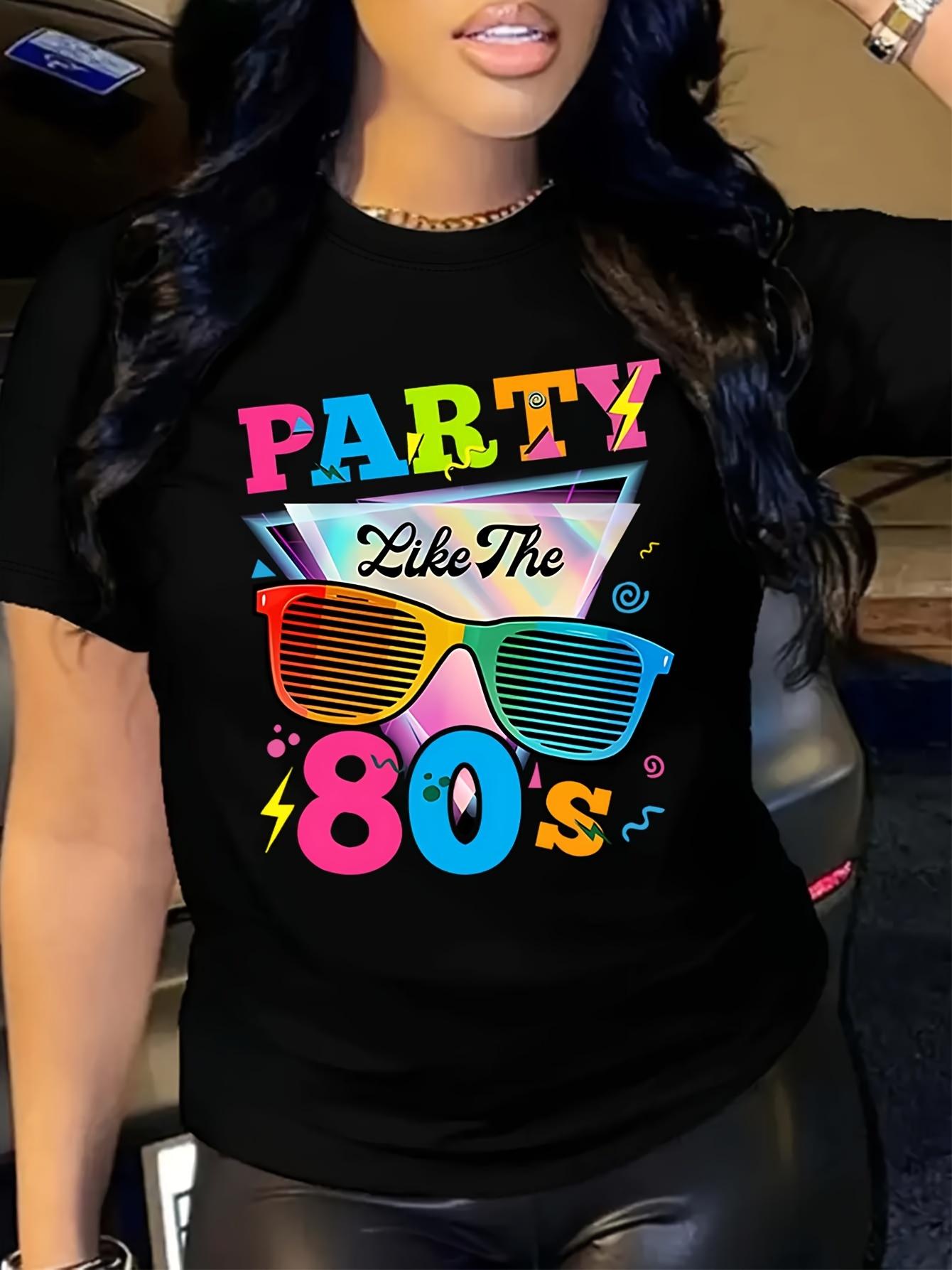 Party Like The 80s Womens Tee Retro Graphic Casual Black Top 2026 S
