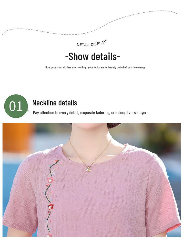 2026 Summer Cotton Linen Chinese Style T-Shirt for Middle-Aged Women - Short Sleeve Mother's Top
