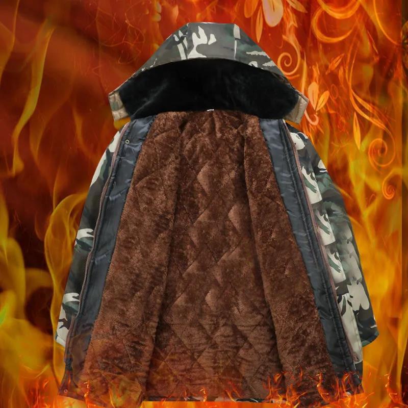 Pánská maskáčová péřová bunda s kapucí Středně dlouhá Zimní Hřejivá Bavlněná bunda Pánský Ležérní Top Univerzální Zip Kovová Spona Kabáty Outdoorové Pracovní