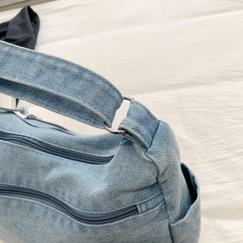 Denim Vintage Shoulder Bag Women Embroidered Cat Crossbody Bag