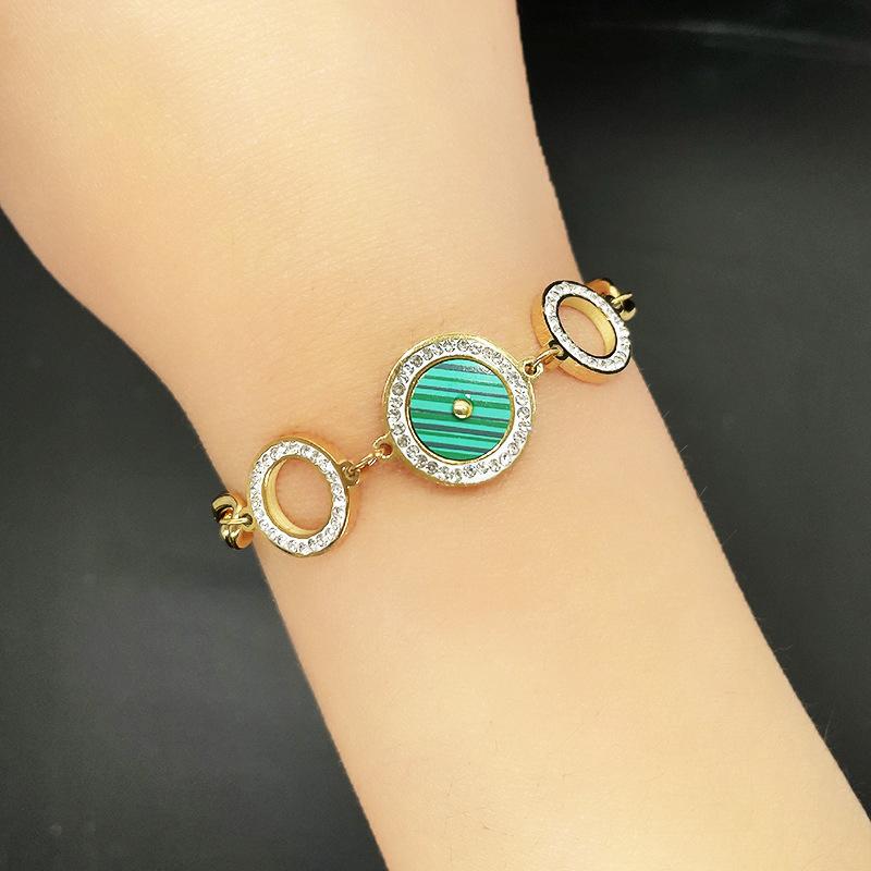 Titanium titanium steel green white round acrylic bracelet
