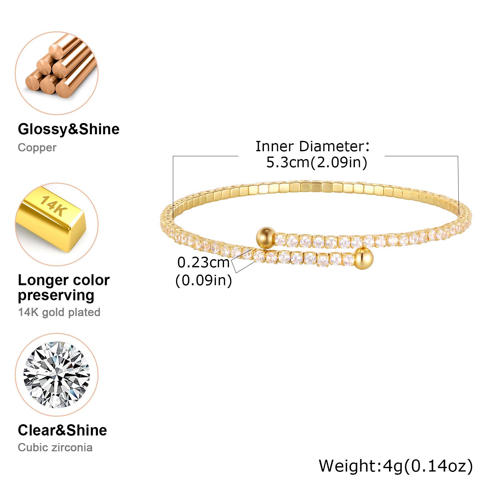 

Vnox Shiny Zircons Wire Cuff Bracelet For Women, Luxury Versatile Stacked Hand Bangles, Statement Jewelry Christmas Gift