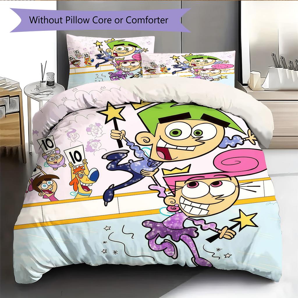 The Fairly OddParents2 Pattern Bedding Quilt Set Home Decoration Gift (1 * Duvet Cover + 2 * Pillowcase Without Core)