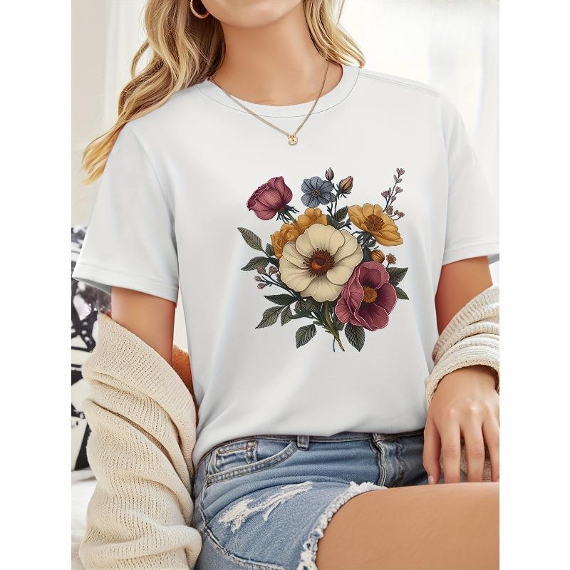 Европейские размеры Летний Цветочный Короткий Рукав S белый