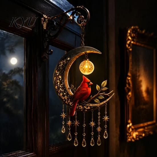 Crystal Tassel Hanging Decor Fairy Moon Wind Chime Pendant, Acrylic Ornament with Star Whimsical Forest & Decors for Garden Balcony Patio, Outdoor
