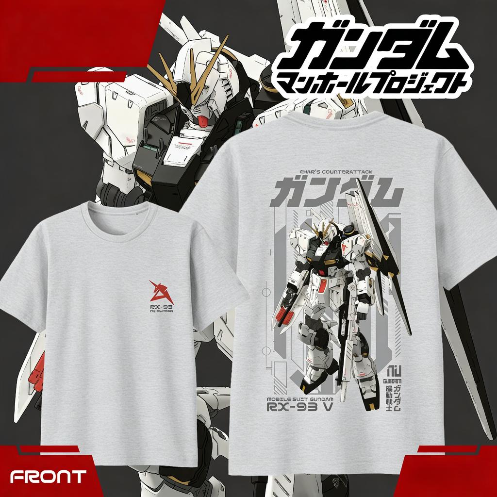 Anime GUNDAM RX93 Cartoon Baumwoll-T-Shirt 2026 Sommer Kinder Unisex Damen Mode Lässiges Kurzarmshirt Streetwear Unisex