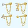 4Pcs Dangle Flat Back Earrings With Chain, Threadless Stainless Steel Push-In Cartilage Helix Tragus Nose Piercing Jewelry