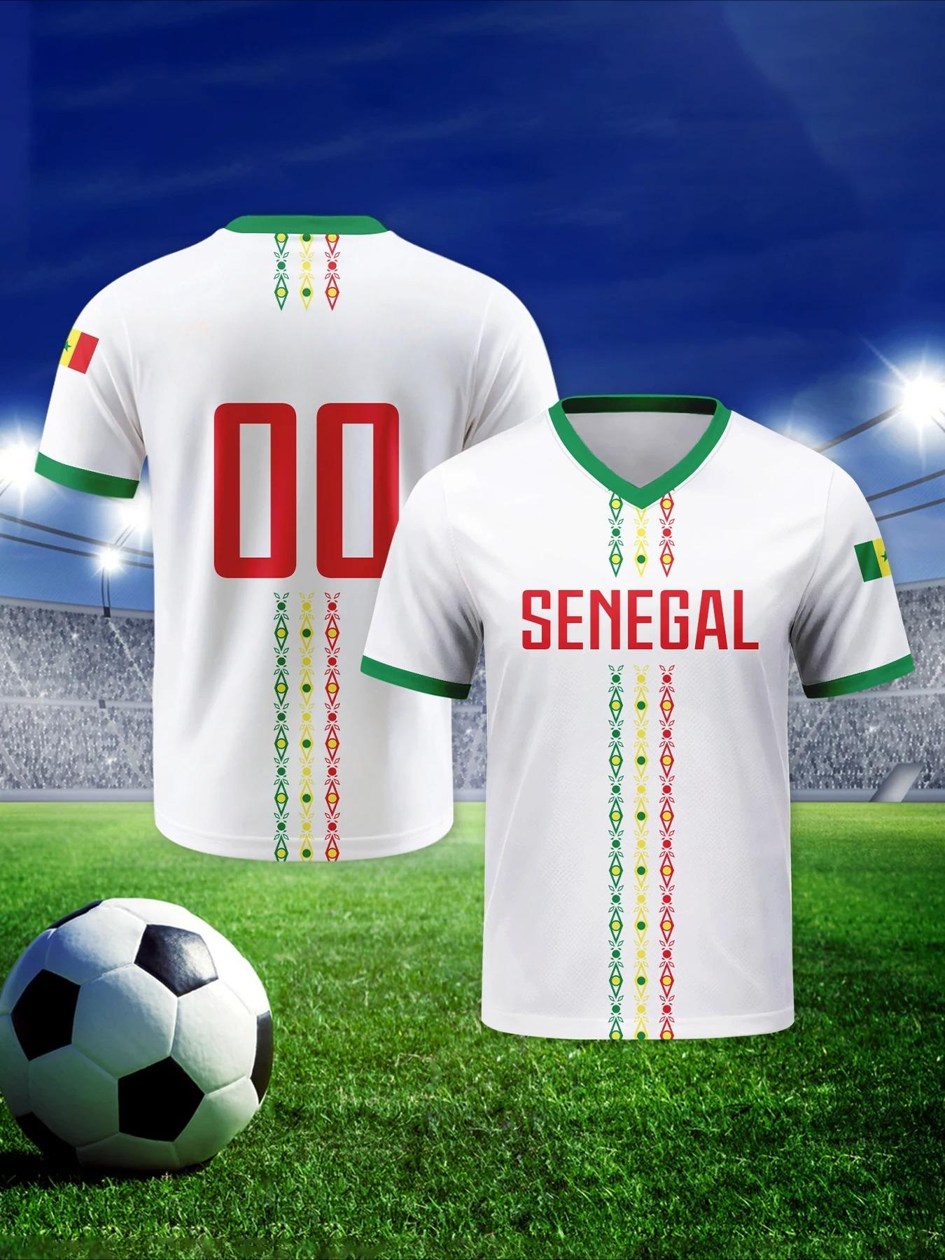Personalized Senegal football team jersey, V-neck design, unisex, national team jersey. M белый