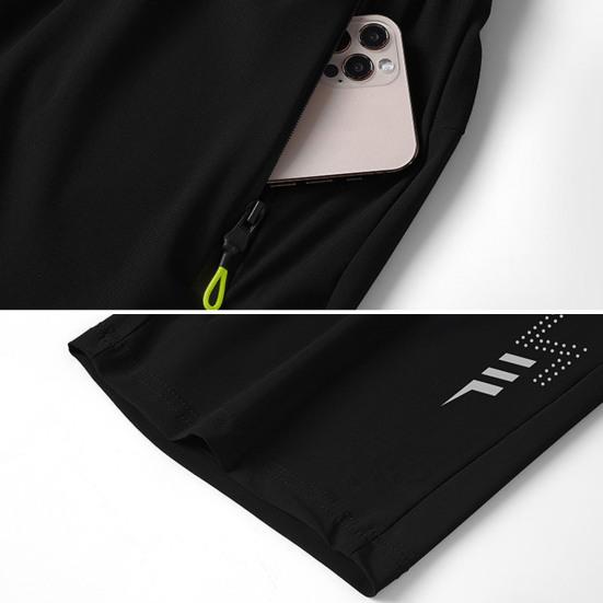 Men Summer Casual Shorts Elastic Drawstring Waist Zipper Pockets Shorts Ice Silk Quick Drying Thin Beach Shorts