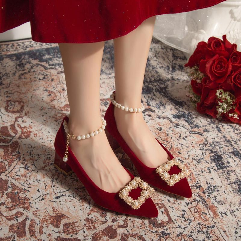 Fashion Women's Coarse Heel Shoes Autumn New Pointed Head Shallow Mouth Suede Butterfly Diamond-resistant Low Top Shoes