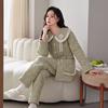 Three-Layer Thickened Padded Cotton Winter Pajamas Women'S Fleece Thickened Coral Fleece Padded Jacket Can Be Worn Outside Loungewear Warm Suit