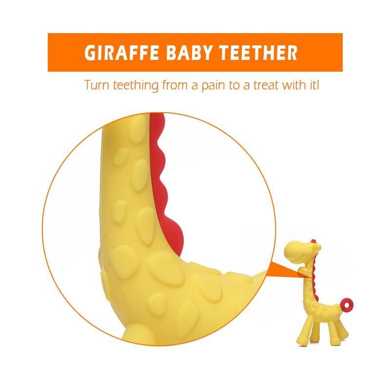 Single-piece Silicone Teether Giraffe Cartoon Baby Ring Teether BPA-free Silicone Chewable Pendant Teething Gift Toy for Infants