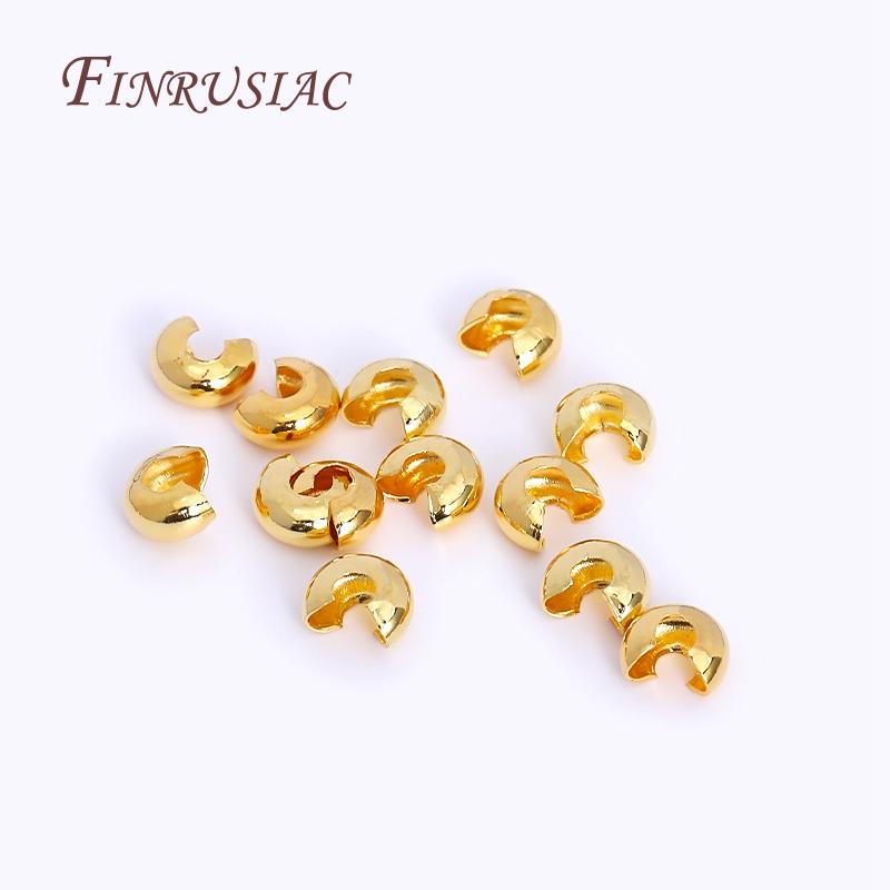 3mm/4mm Open Crimp Bead Covers 18K Real Gold Plated Round Covers For Crimp End Beads, DIY Jewelry Making Supplies Wholesale