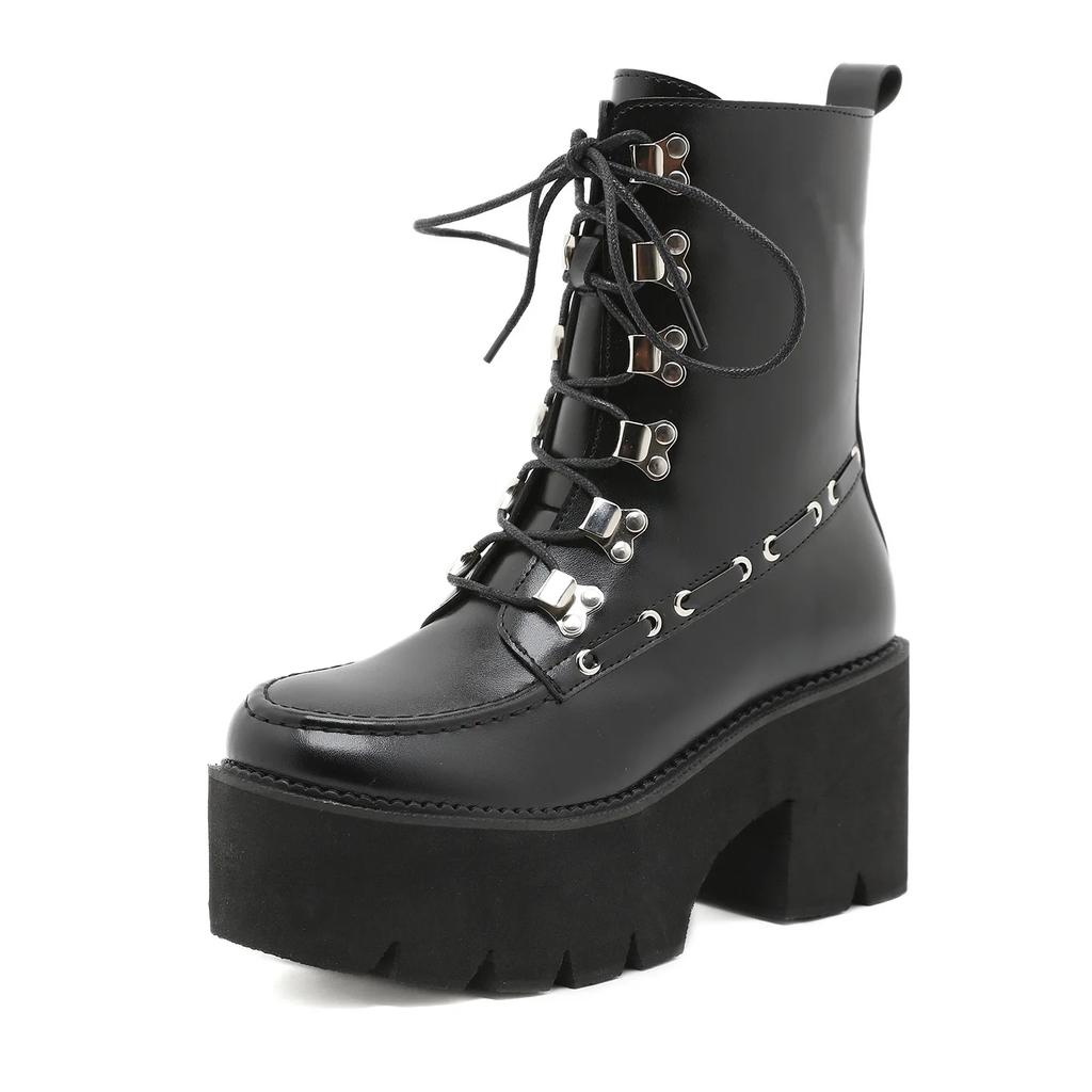 Fashion Handmade Women Motorcycle Punk Boots Mori Girl Lady Lolita Boots Woman High Top Boots Platform Fahion Rivets Goth Dark