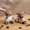 2Pcs Cartoon Couple Bear Resin Figurine, Handmade Sitting Standing Bear Statue, Vintage Animal Sculpture Table Ornament for Home, Office