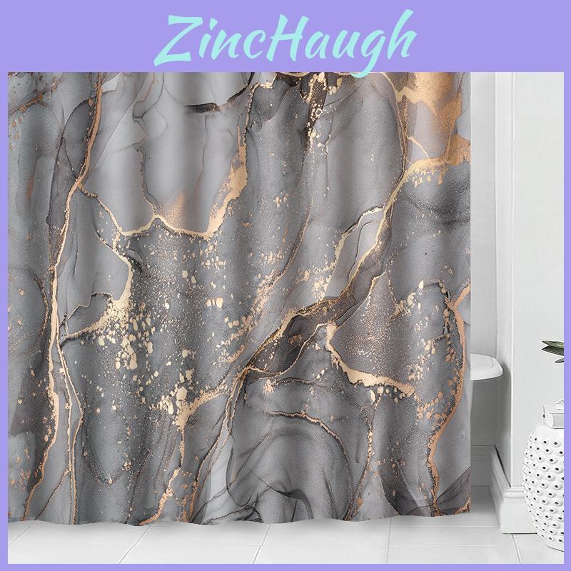 Marble Bathroom Curtain With Polyester Fabric For Modern Home Decor