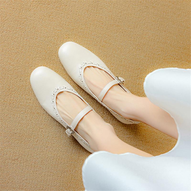 Mode Neue Frühling/Sommer Echtleder Damen Schuhe Schuhe mit runder Spitze für Damen Mode Nieten Mary Jane Schuhe Niedriger Absatz Damen Pumps