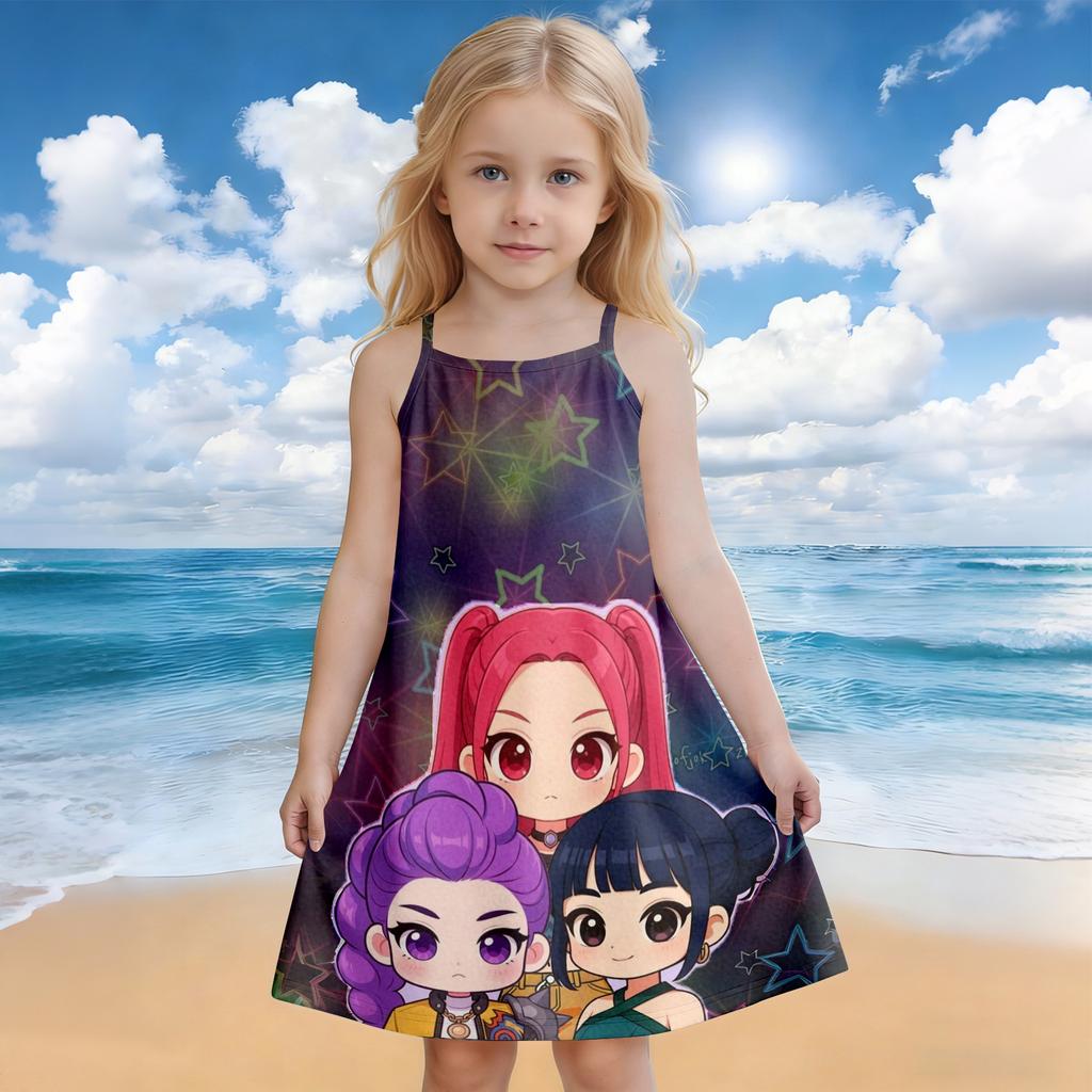 Sommerkleid für Kinder mit Rundhalsausschnitt und Cartoon-Print