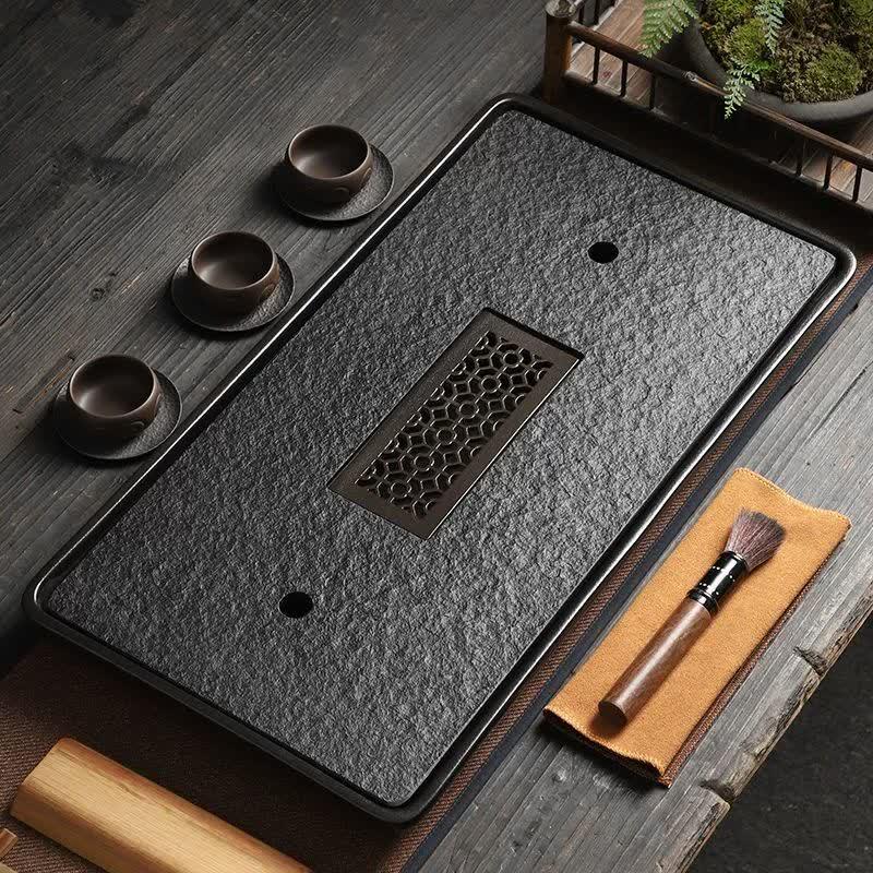 Ujin Stone Rectangular Tea Tray with Drainage and Water Storage