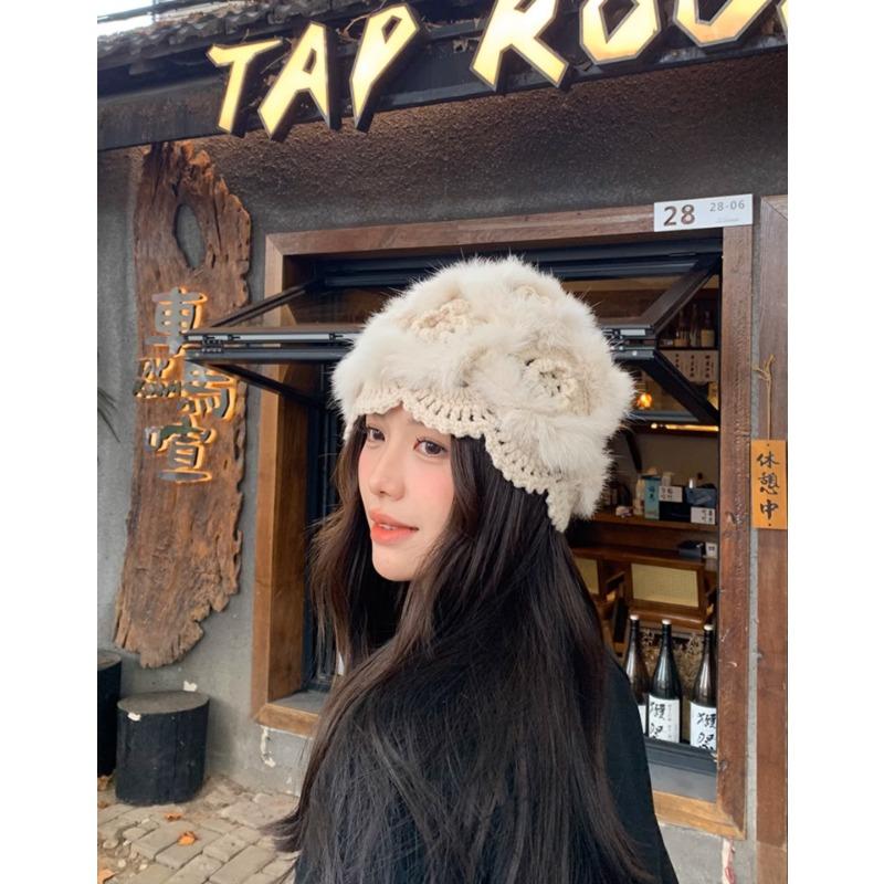 Women Rabbit Fur Knitted Winter Beanie Hat Warm Casual Hat