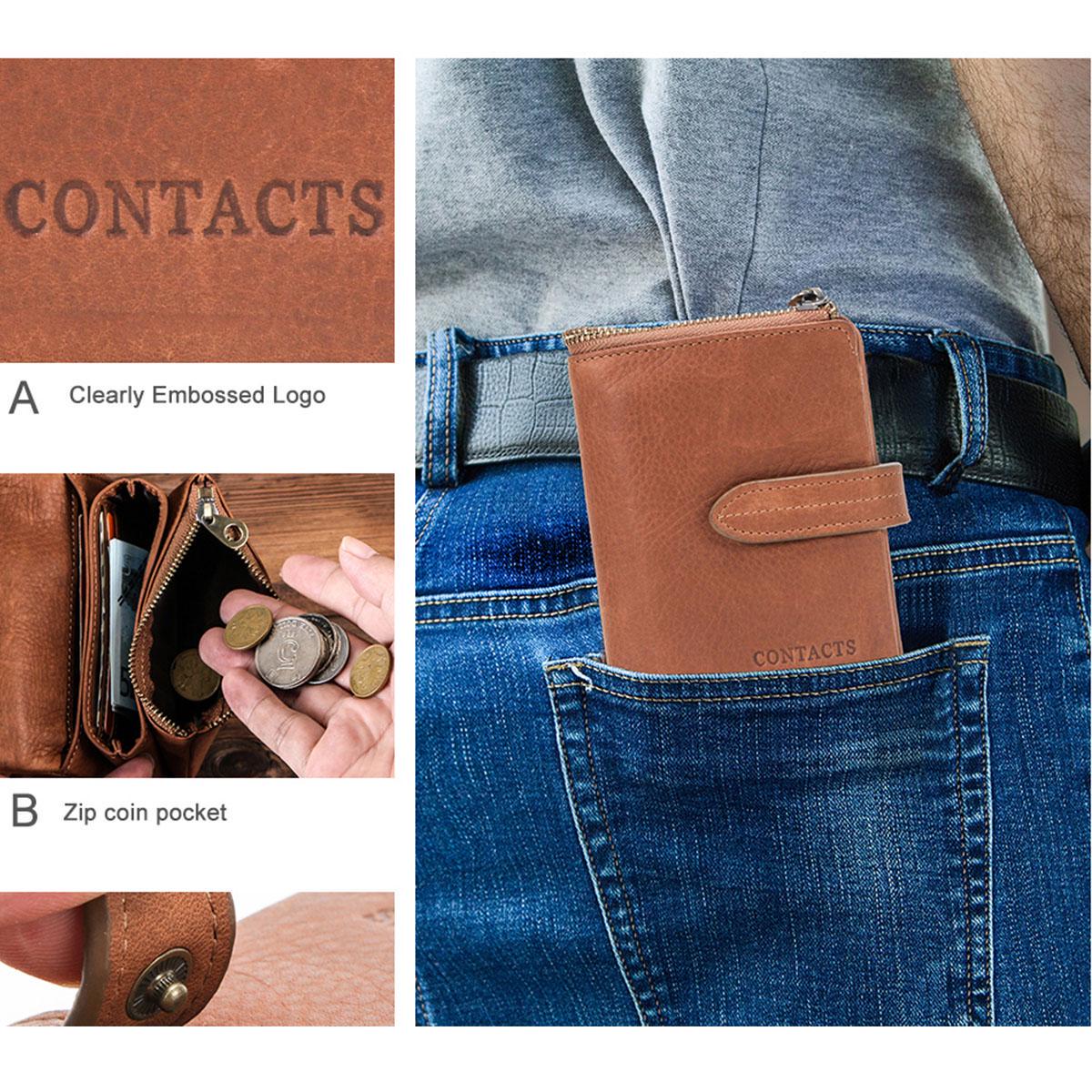 CONTACT S мужской компактный бумажник из натуральной кожи кофейный — фото 11