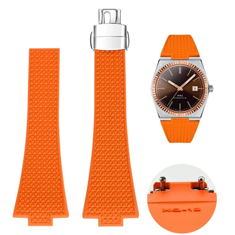 FKM Armband für Tissot PRX Super Player Serie Herren Fluorkautschuk Schnellverschluss Konvex Schmetterlingsschließe Uhrenarmband Zubehör 12mm