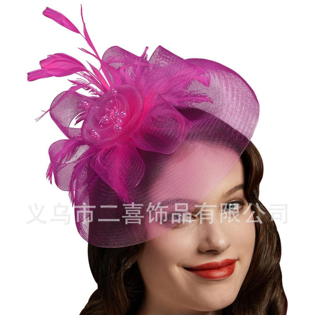 New popular mesh top hat European and American bride feather head flower mesh hair accessories horse racing festival top hat headdress