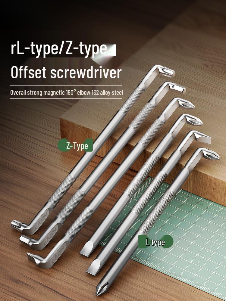 Z-Shaped Dual-Use Magnetic Screwdriver: Phillips & Flathead, 90° Right Angle, Small Standard Model [L-shaped] Double Single SL6