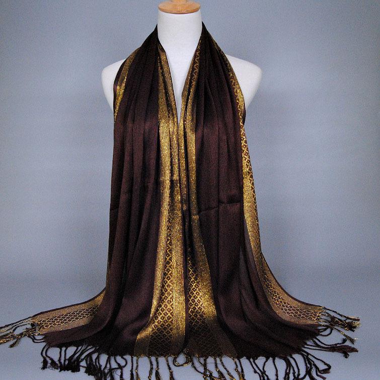 Monochrome Cotton and Linen Tassel Golden Silk Fashion Shawl Spring and Autumn Dual-purpose Scarf Headscarf
