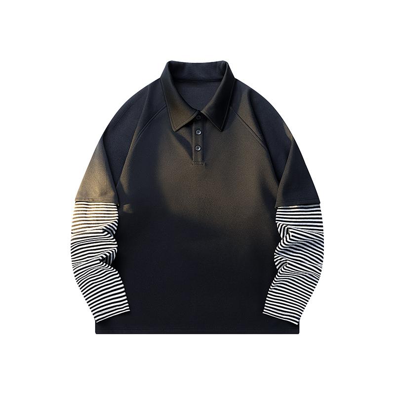 

Мужские худи пэчворк Корейская мода Водолазка Полосатая футболка Мужской свободный повседневный пуловер Уличная одежда Винтажный свитшот для пары M чёрный