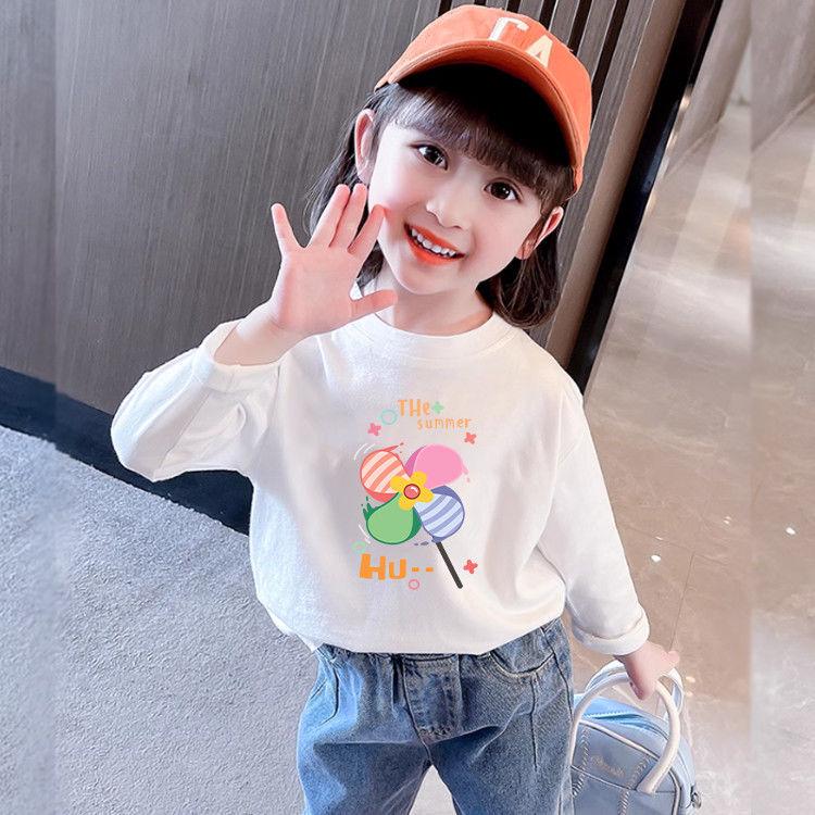 100% Cotton Girls' Trendy Long-Sleeve T-Shirt: Spring/Autumn Stylish Loose Fit, Kids' New 2025 Base Layer Top