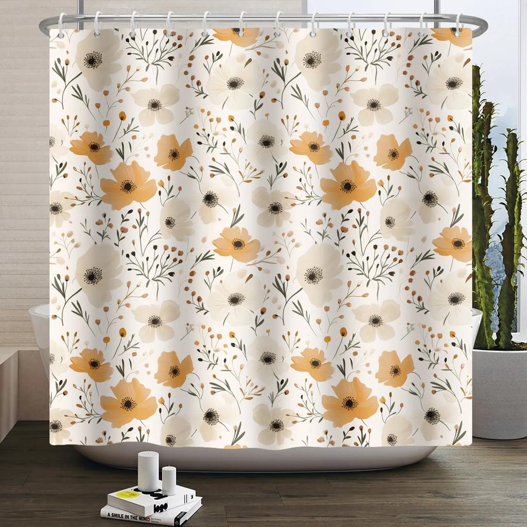 Fresh Flowers Print Shower Curtain Small Floral Home Bathroom Decoration Bath Curtains Waterproof Polyester Fabric With 12 Hooks