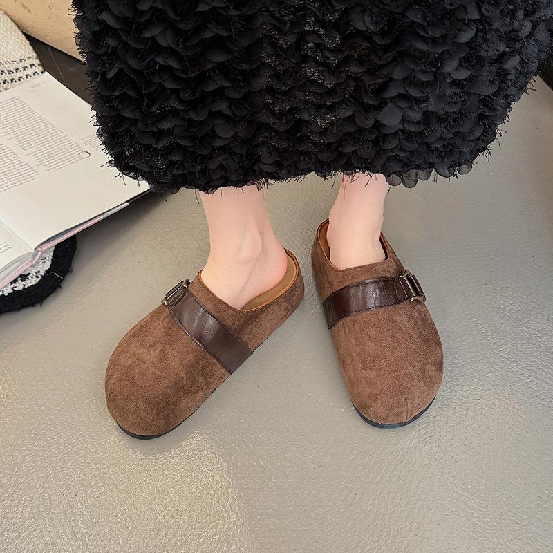 Retro Dicksohlige Schuhe Zehenkappen Boken Hausschuhe Damen Sommer Frühling und Herbst Coole Hausschuhe Höhenverstärkende Halbschuhe