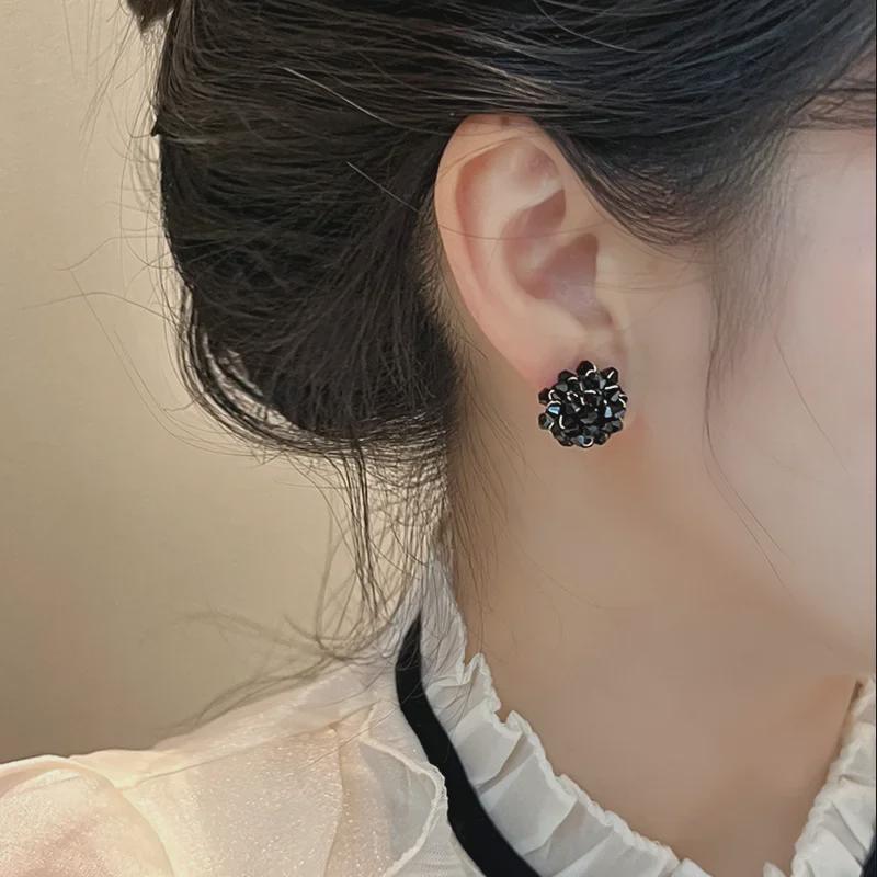 2023 Handmade Obsidian Crystal Flower Beaded Earrings for Women
