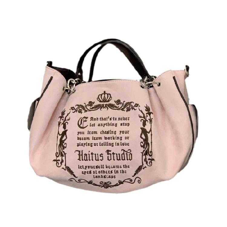 

Stylish Shoulder Bags Canvas Handbag Gothic Chain Tote Bag Perfect for Daily Use рожевий