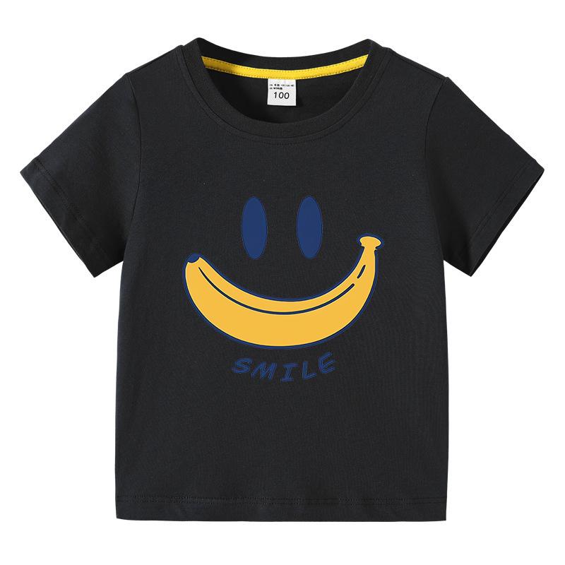 Cute Smiling Banana Kids Short Sleeve T Shirts Boys Girls Same Style Cartoon Casual Tees Comfortable Children Clothing