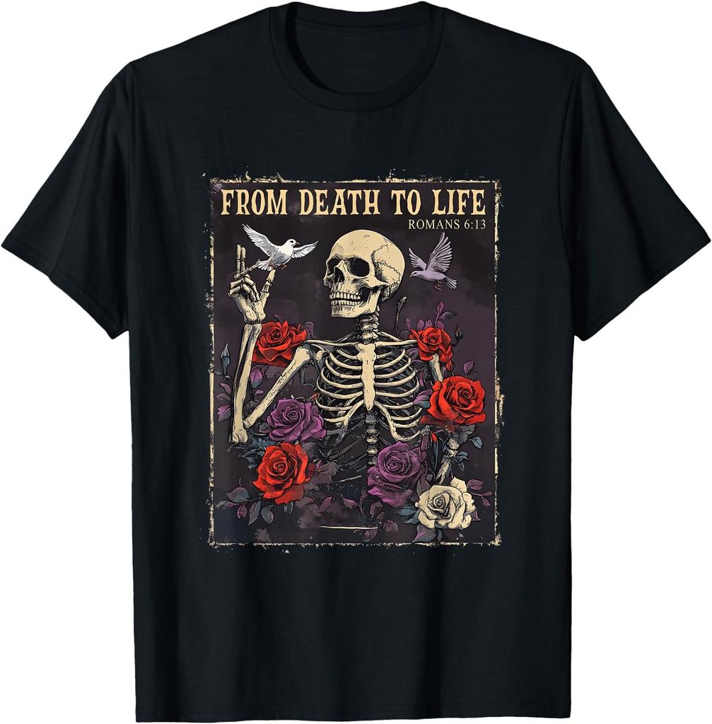 Death to Life Christian Bible Vintage Gothic Skeleton BLACK T-Shirt