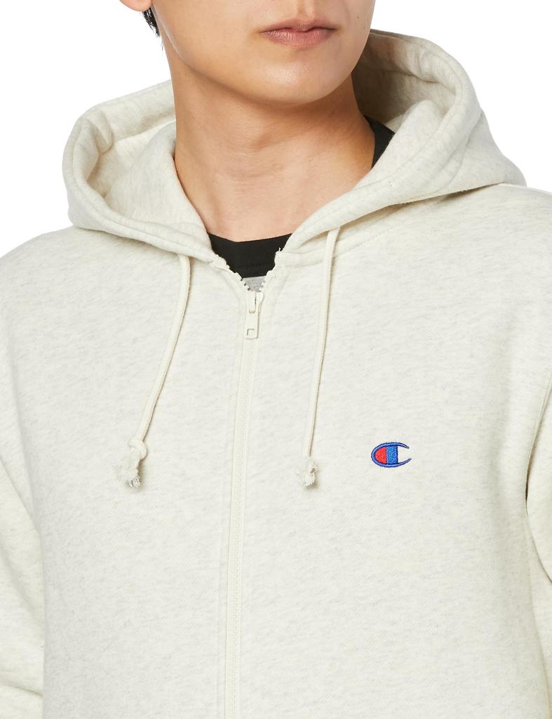 Long Brushed COTTON USA One Point Zip Hooded Basic Oatmeal [Champion] Sweatshirt, Sleeve, Lining, Embroidery, Logo, Sweatshirt, C3-W106Z Men's