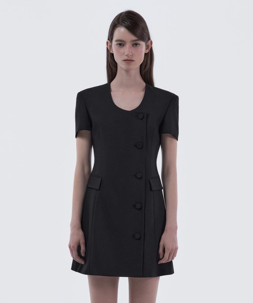 Mausolleum Jenn Round Neck Half-Sleeve Suit Jacket Dress - Black