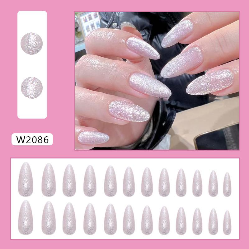 

Silver fine glitter crushed ice sweet and fashionable removable manicure 24 pieces press on nails