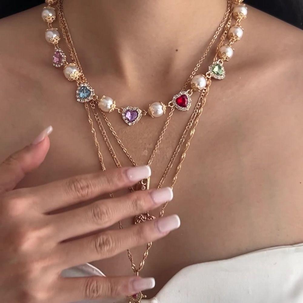 Silver Love Pearl Necklace Ethnic Style Rhinestone Necklace Cross Pendant Necklace  Decoration