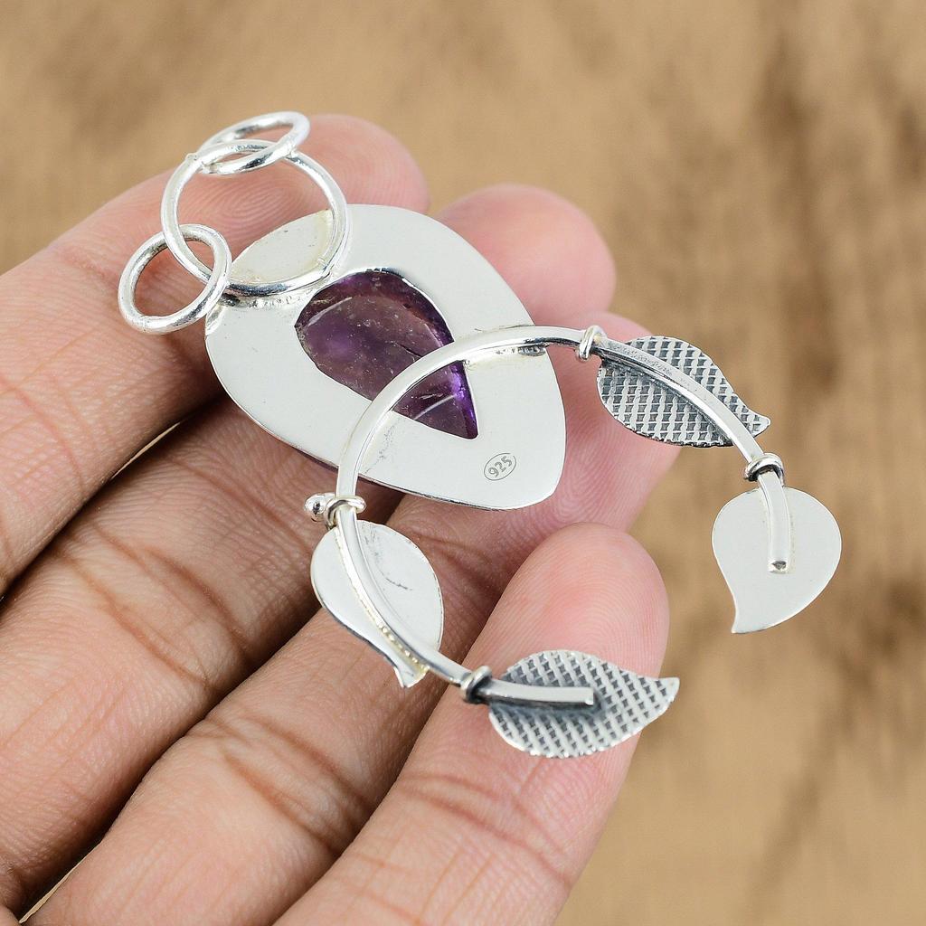 Sterling Silver African Amethyst Gemstone Sister February Birth Pendant Jewelry